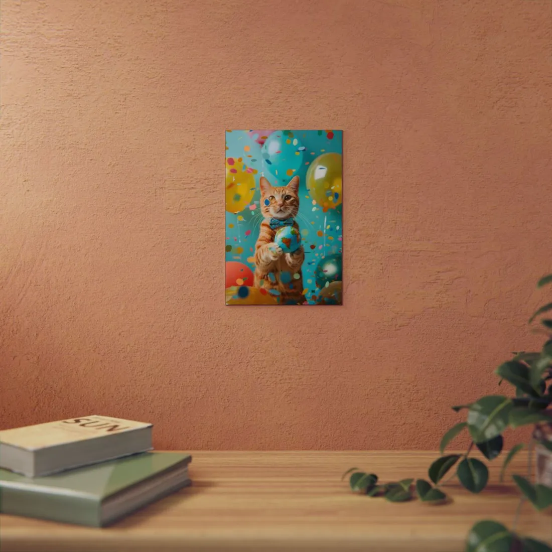 Orange Tabby Cat in Bow Tie: Playful Globe Portrait - Metal Poster