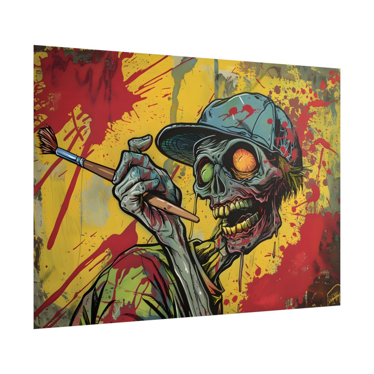 Original Zombie Painter with Paintbrush: Dark Artwork - Poster