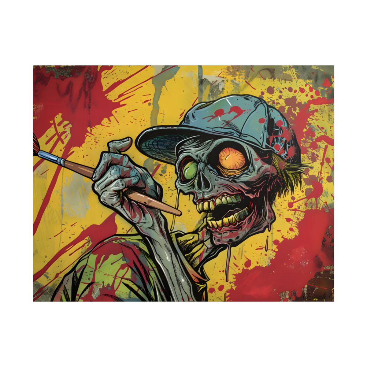 Original Zombie Painter with Paintbrush: Dark Artwork - Poster