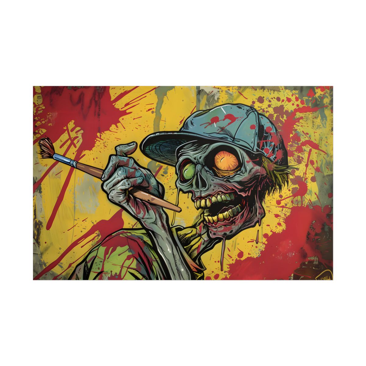 Original Zombie Painter with Paintbrush: Dark Artwork - Poster