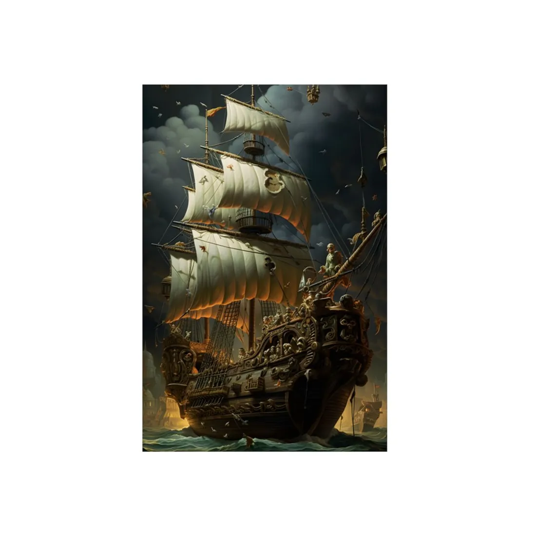 Ornate Pirate Ship: Dramatic Sailing Adventure - Metal Poster