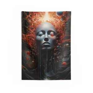 Pale Face with Floating Planets Wall Tapestry