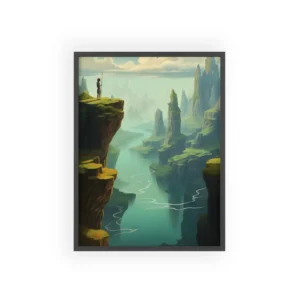 Figure Above Misty Valley Framed Poster