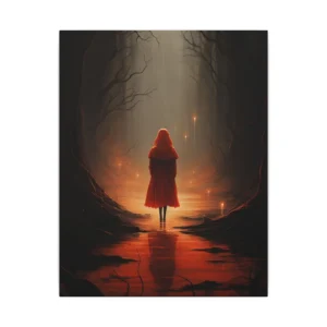 Red Hooded Figure in Forest Canvas Print