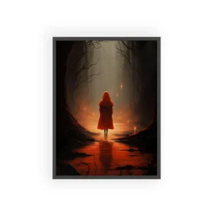 Red Hooded Figure in Forest Framed Poster