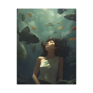Woman Underwater with Fish Canvas Print