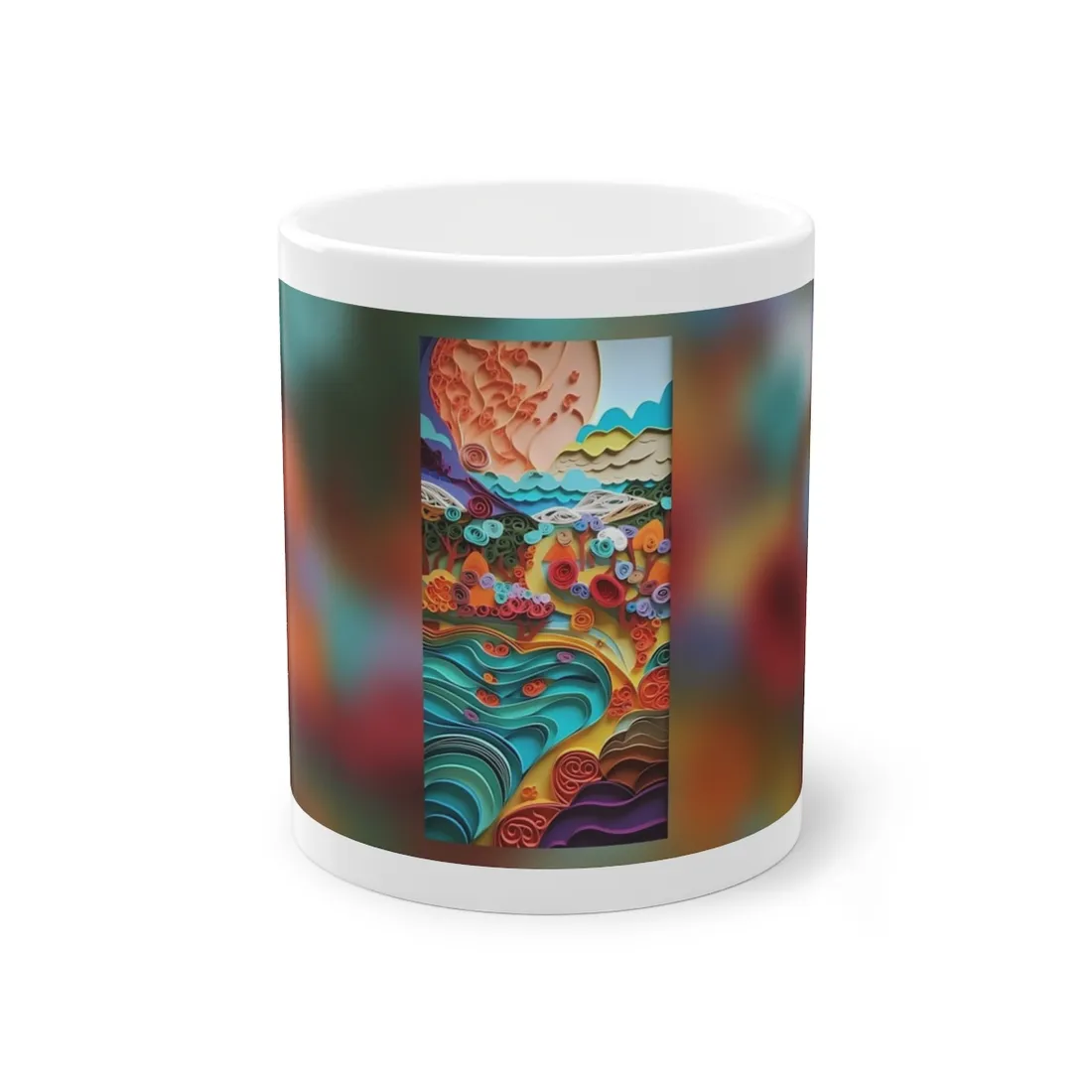 Paper Quilled Beach Bliss: Artistic Coastal Landscape - Mug