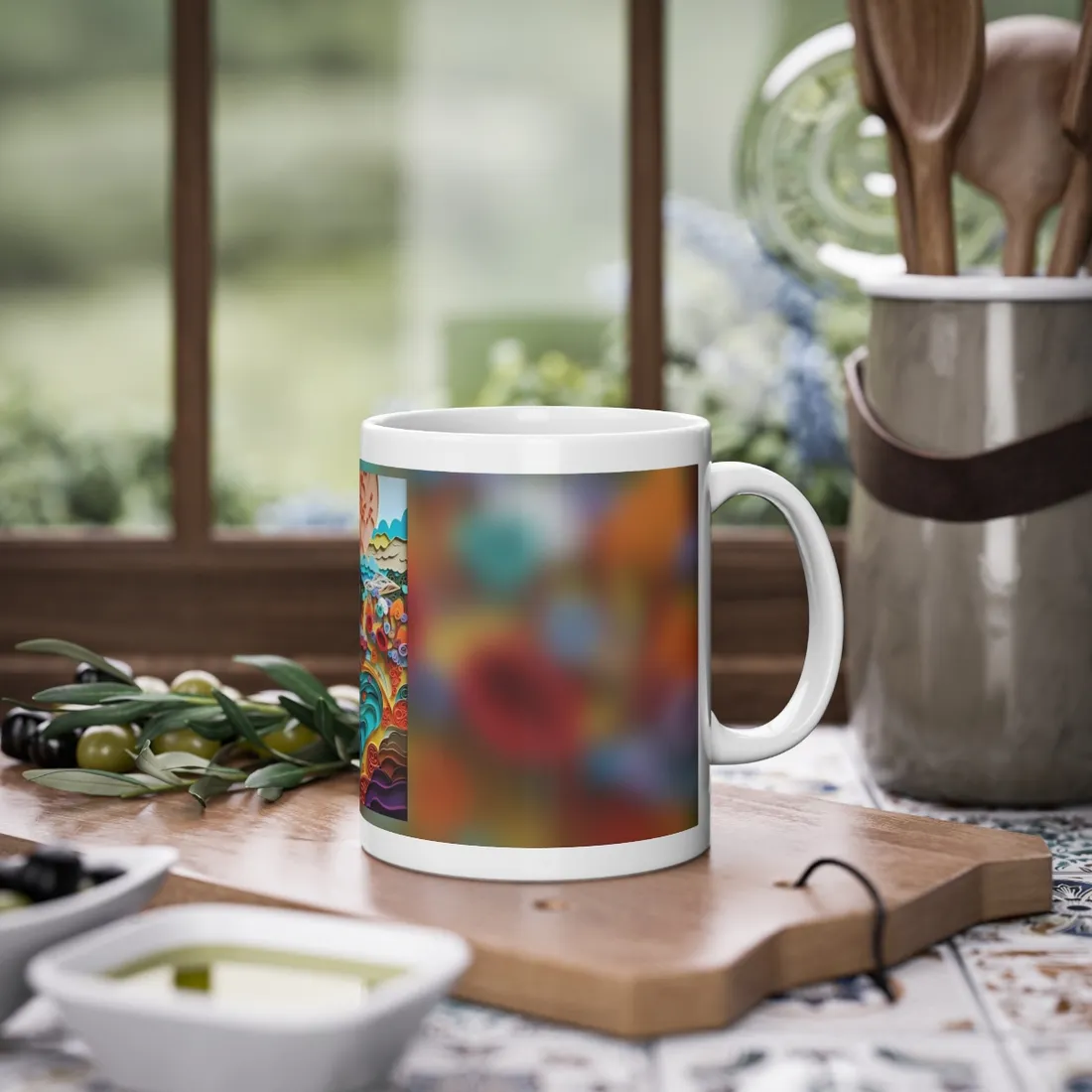Paper Quilled Beach Bliss: Artistic Coastal Landscape - Mug