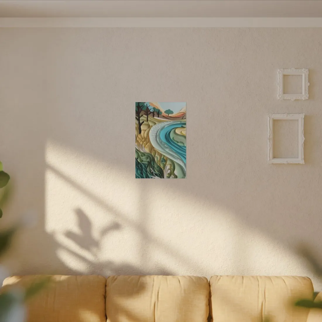 Paper Quilled Beach Bliss: Natural Colors Landscape Art - Canvas