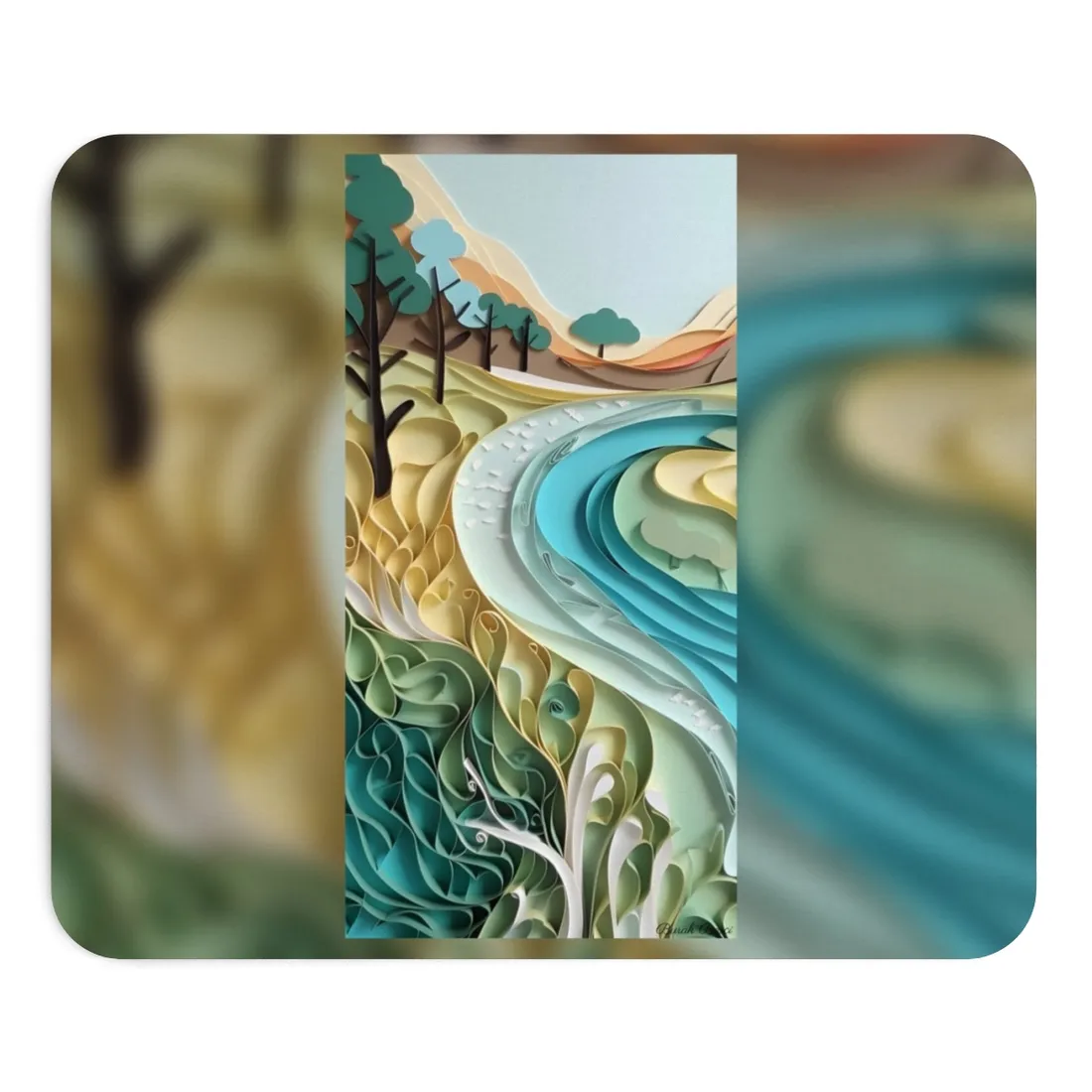 Paper Quilled Beach Bliss: Natural Colors Landscape Art - Mouse Pad