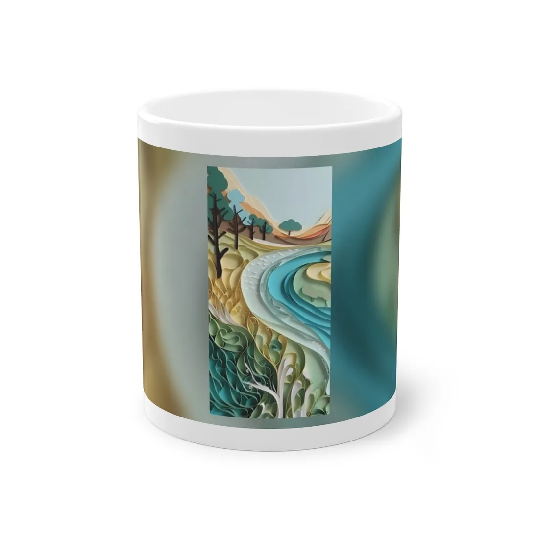 Paper Quilled Beach Bliss: Natural Colors Landscape Art - Mug