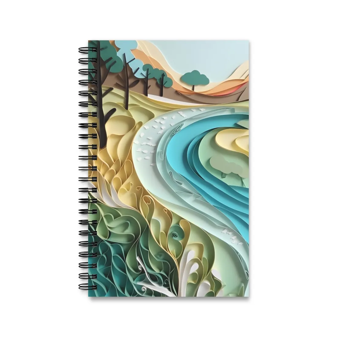 Paper Quilled Beach Bliss: Natural Colors Landscape Art - Spiral Notebook
