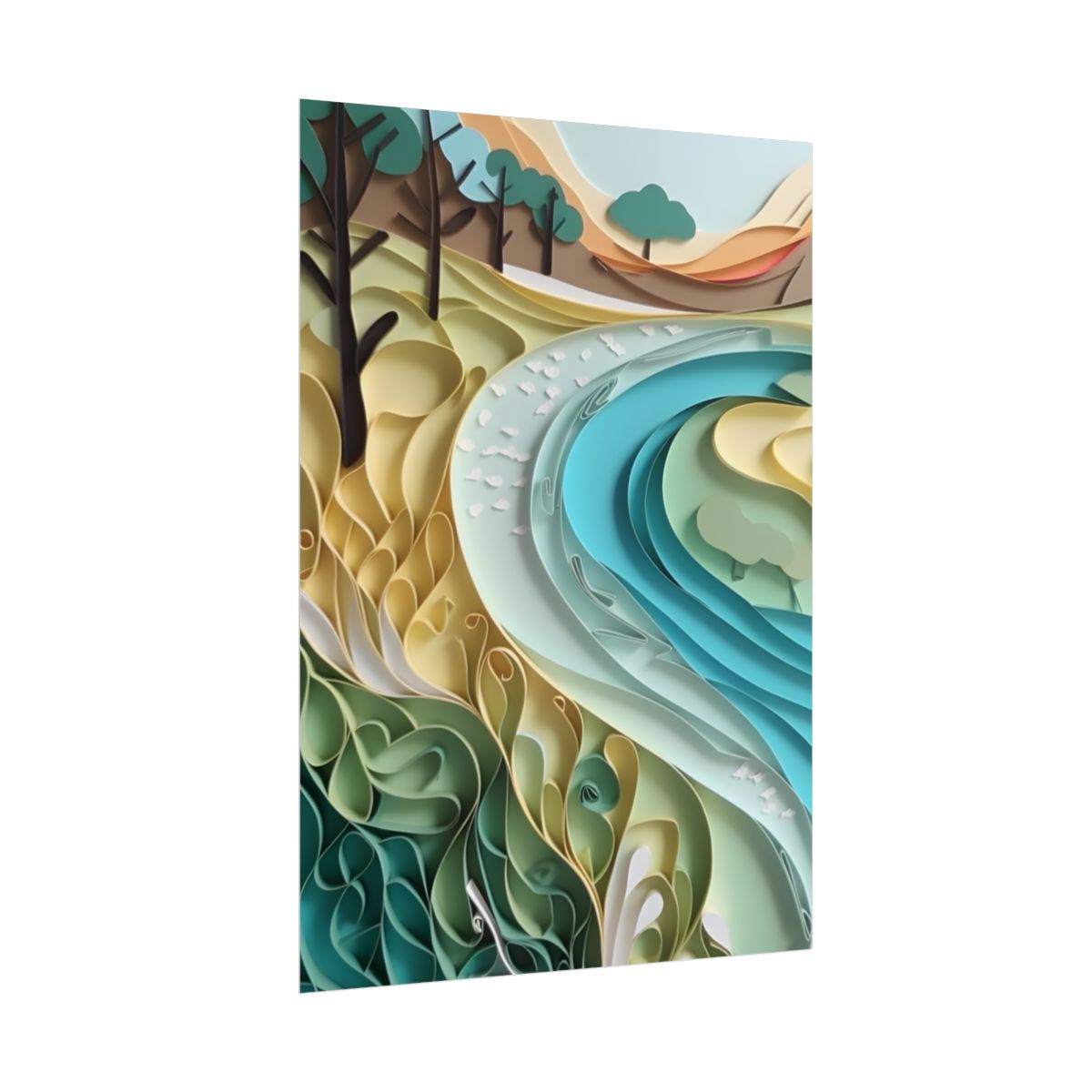 Paper Quilled Beach Bliss: Natural Colors Landscape Art - Poster