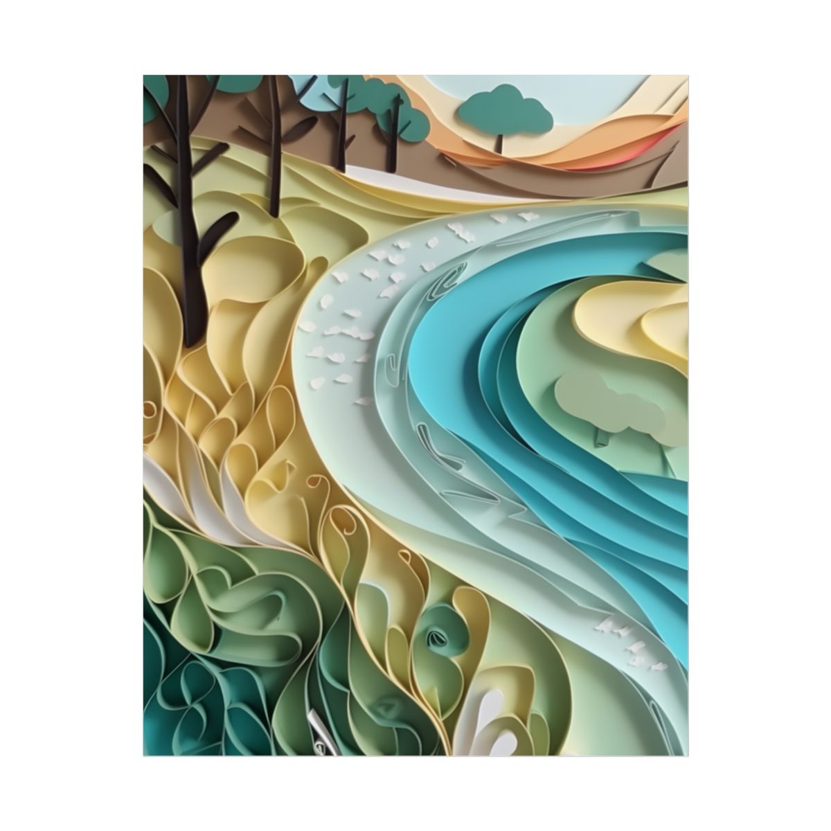 Paper Quilled Beach Bliss: Natural Colors Landscape Art - Poster
