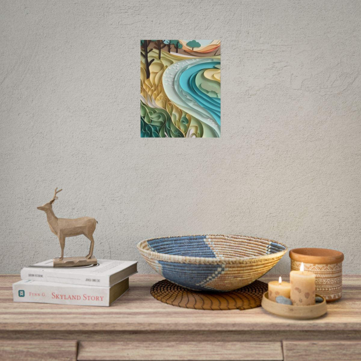 Paper Quilled Beach Bliss: Natural Colors Landscape Art - Poster