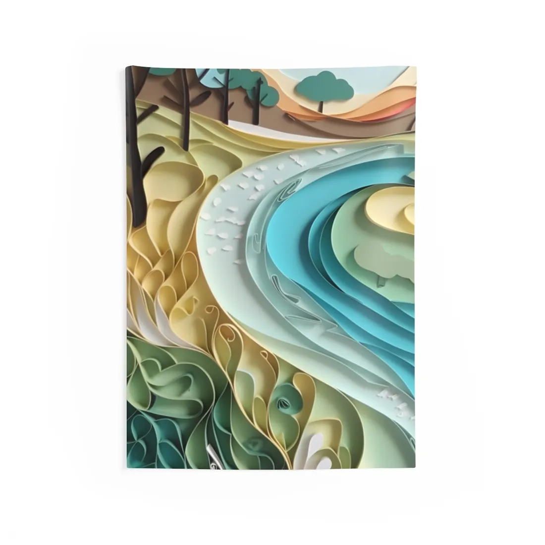 Paper Quilled Beach Bliss: Natural Colors Landscape Art - Wall Tapestry