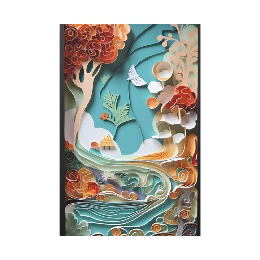 Paper Quilled Beach Sunset: Calming Beach Landscape - Canvas