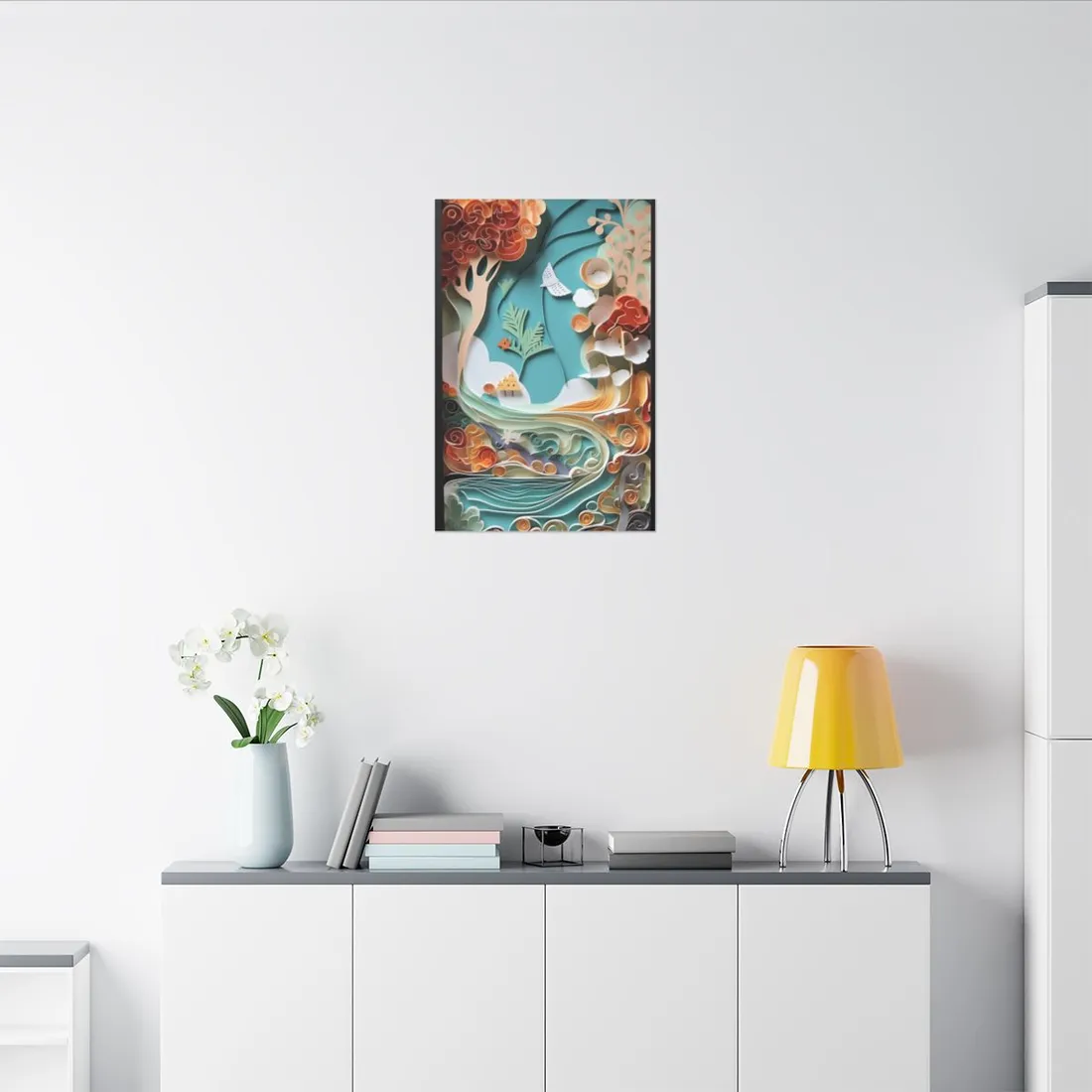Paper Quilled Beach Sunset: Calming Beach Landscape - Canvas