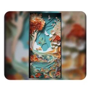 Quilled Surreal Hand Landscape: Paper Art Village Scene Mouse Pad