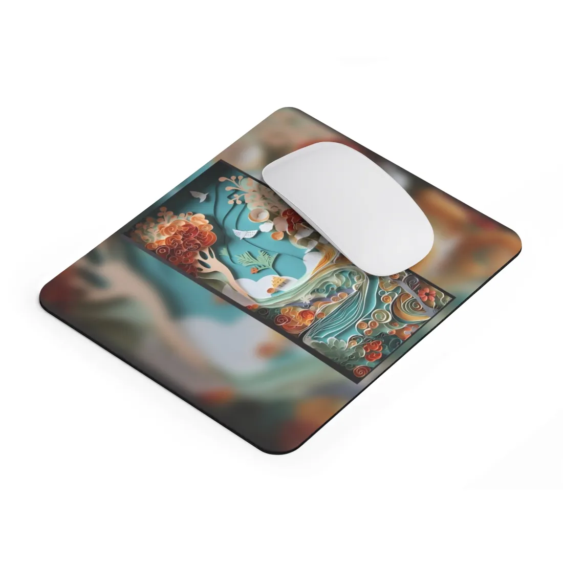 Paper Quilled Beach Sunset: Calming Beach Landscape - Mouse Pad