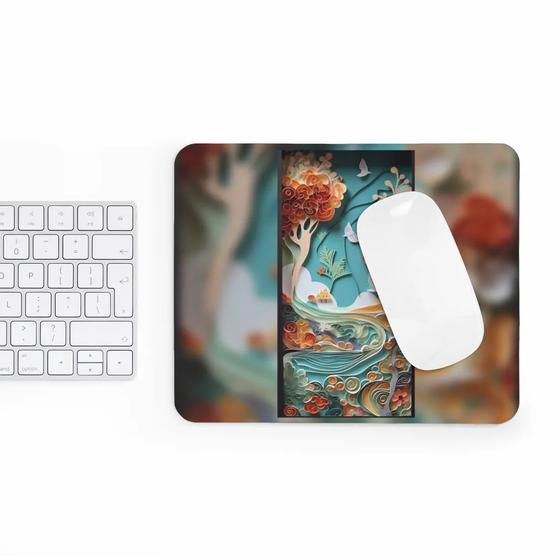 Paper Quilled Beach Sunset: Calming Beach Landscape - Mouse Pad