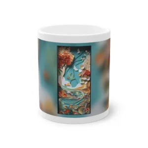 Quilled Surreal Hand Landscape: Paper Art Village Scene Mug