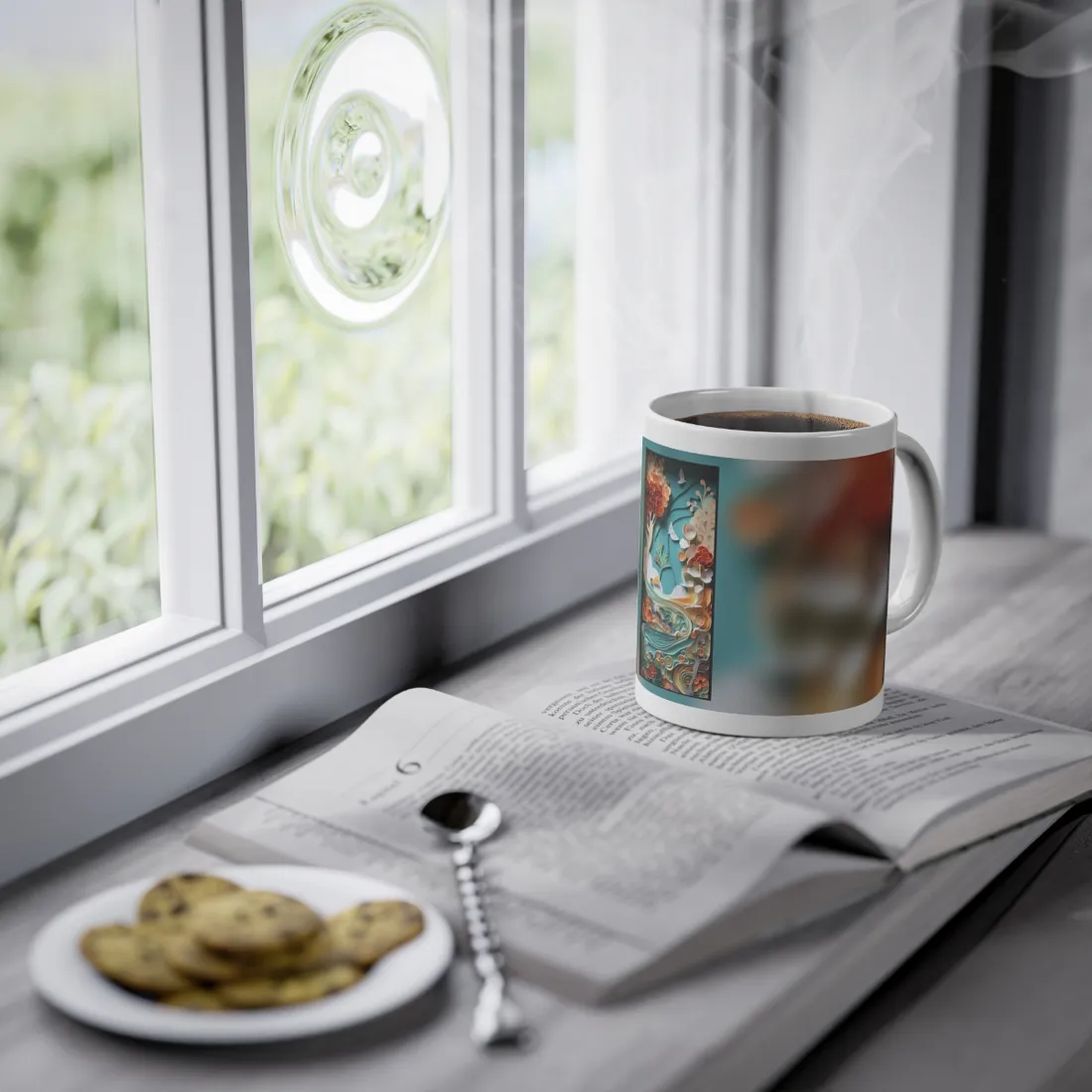 Paper Quilled Beach Sunset: Calming Beach Landscape - Mug