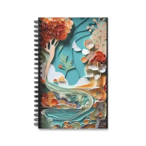Quilled Surreal Hand Landscape: Paper Art Village Scene Spiral Notebook