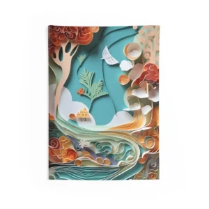 Layered Paper Landscape with River Wall Tapestry