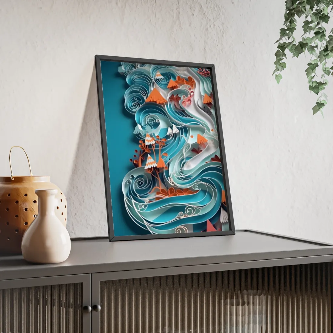 Paper Quilled Canyon Landscape: Natural Desert - Framed Poster