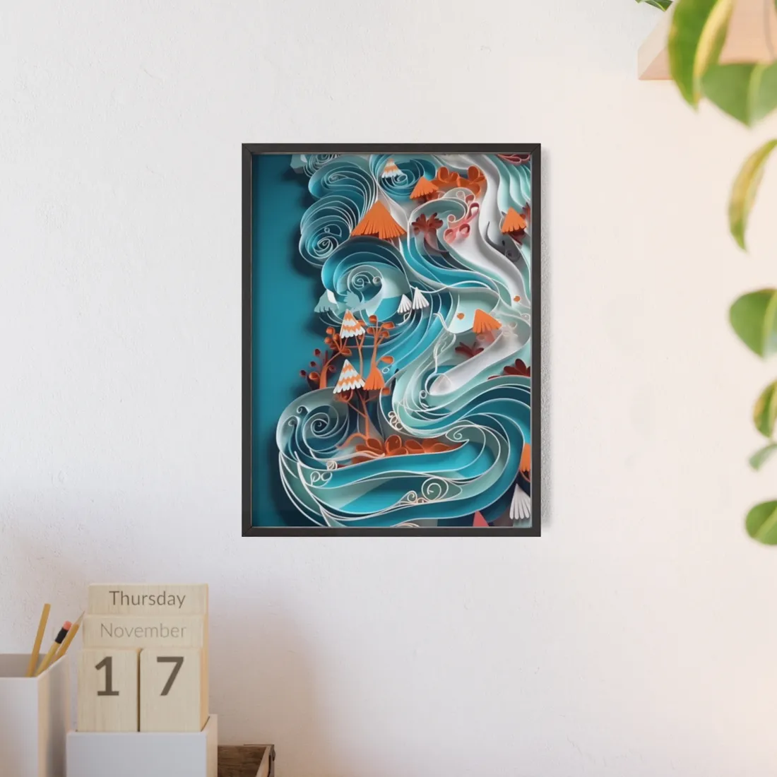 Paper Quilled Canyon Landscape: Natural Desert - Framed Poster