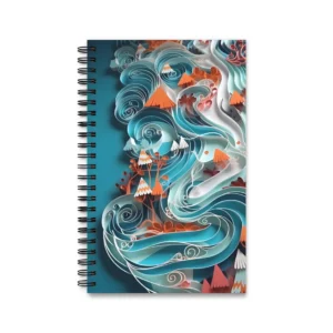 Quilled Ocean Wave Swirl: Abstract Blue Paper Art Spiral Notebook