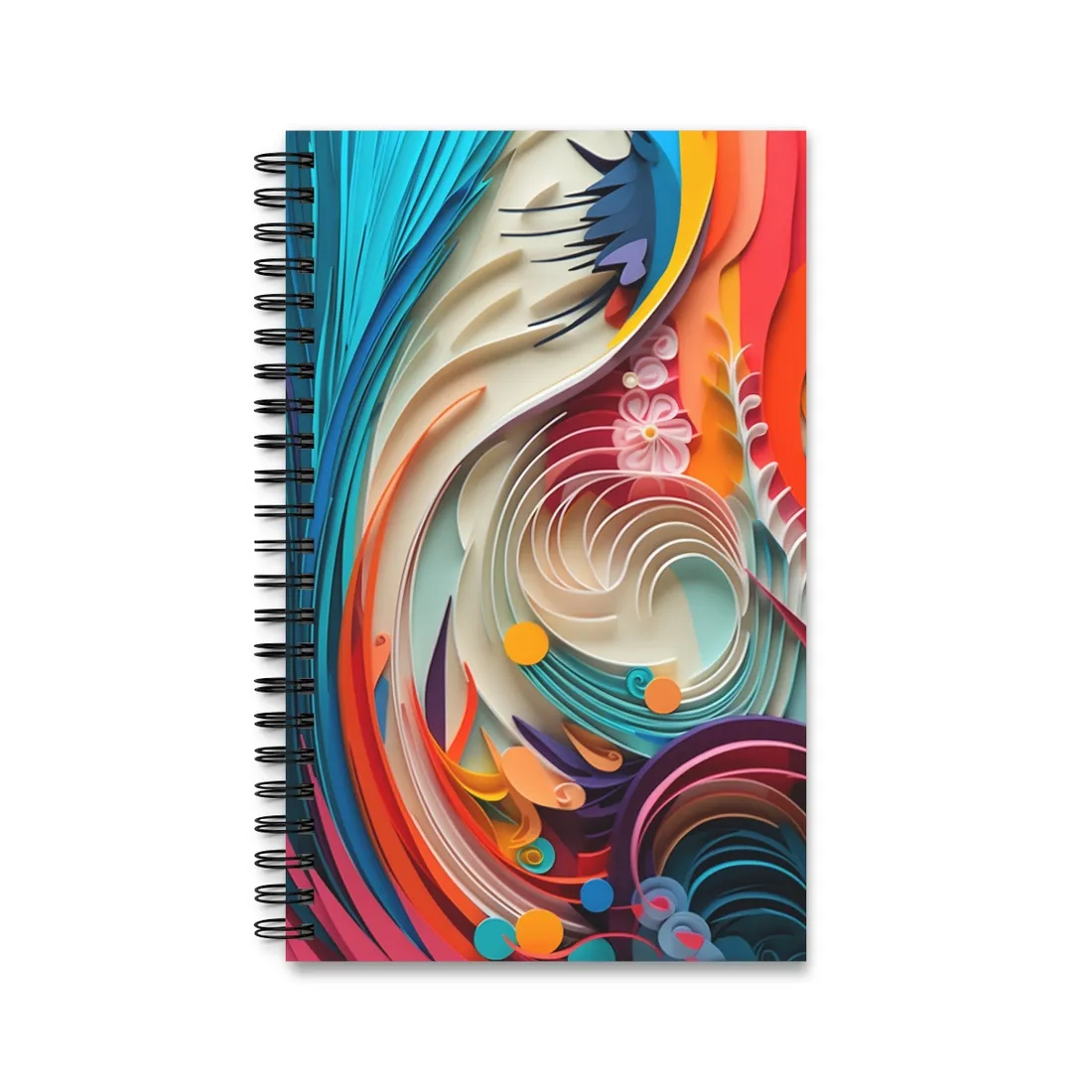 Paper Quilled Canyon Oasis: Watercolor-Inspired Landscape Art - Spiral Notebook
