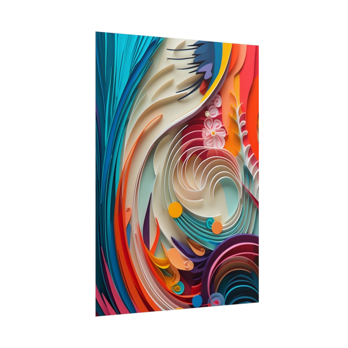 Paper Quilled Canyon Oasis: Watercolor-Inspired Landscape Art - Poster