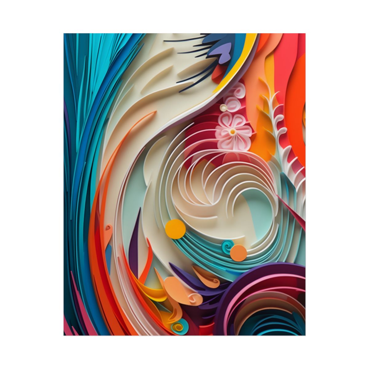Paper Quilled Canyon Oasis: Watercolor-Inspired Landscape Art - Poster