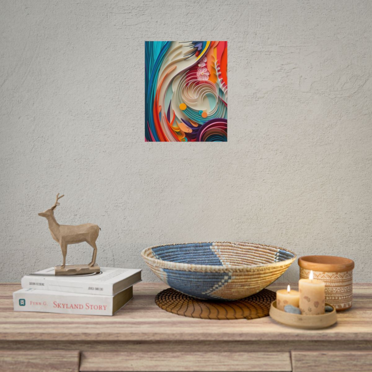 Paper Quilled Canyon Oasis: Watercolor-Inspired Landscape Art - Poster
