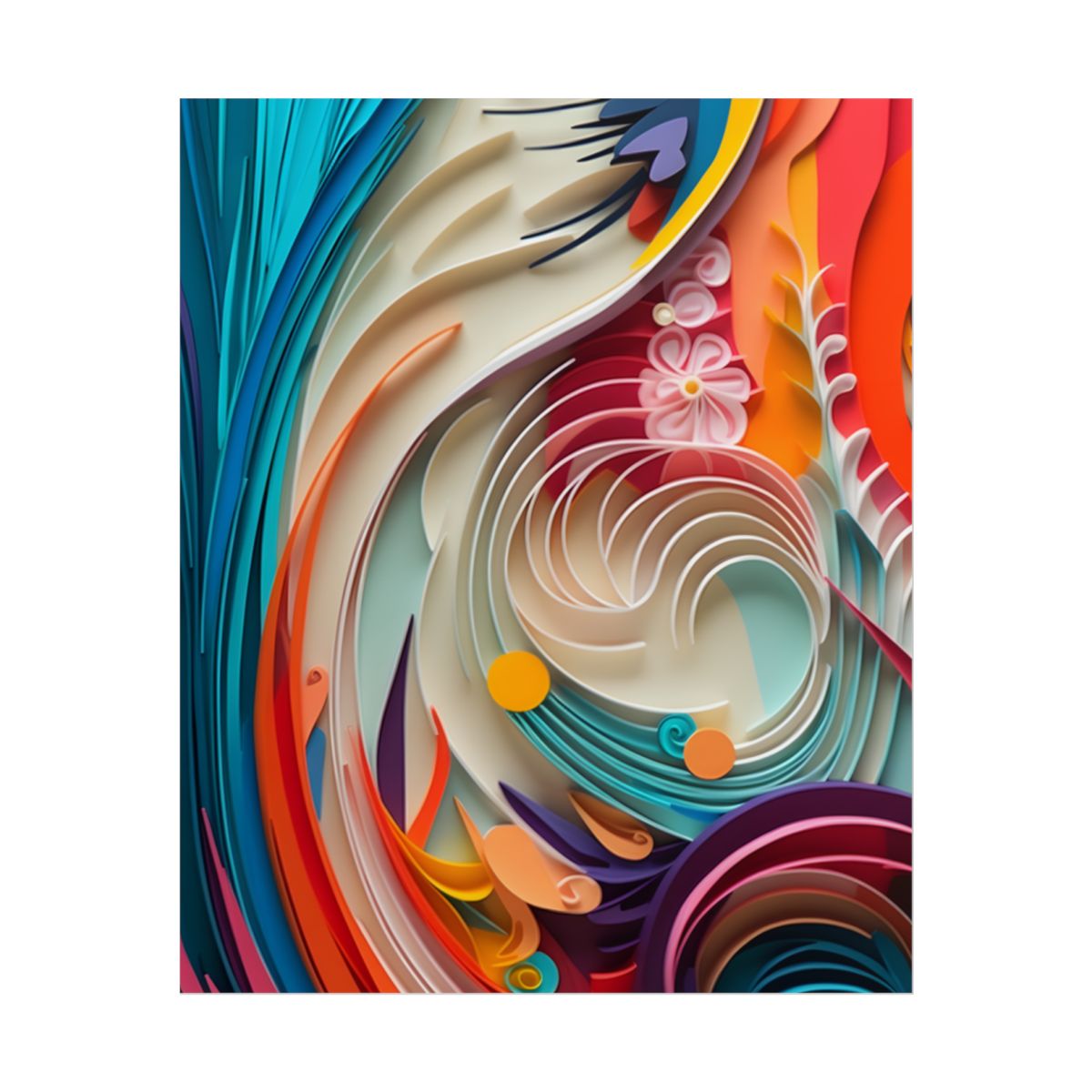 Paper Quilled Canyon Oasis: Watercolor-Inspired Landscape Art - Poster