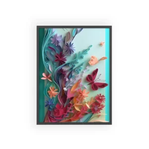 Paper Quilling Flowers and Butterflies Framed Poster