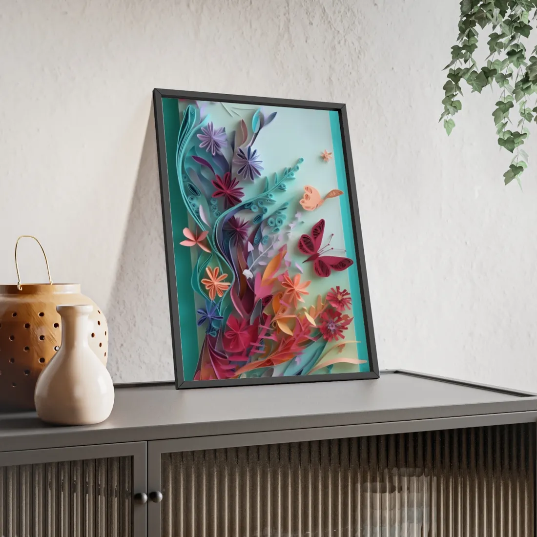 Paper Quilled Desert Canyon: Earthy - Framed Poster