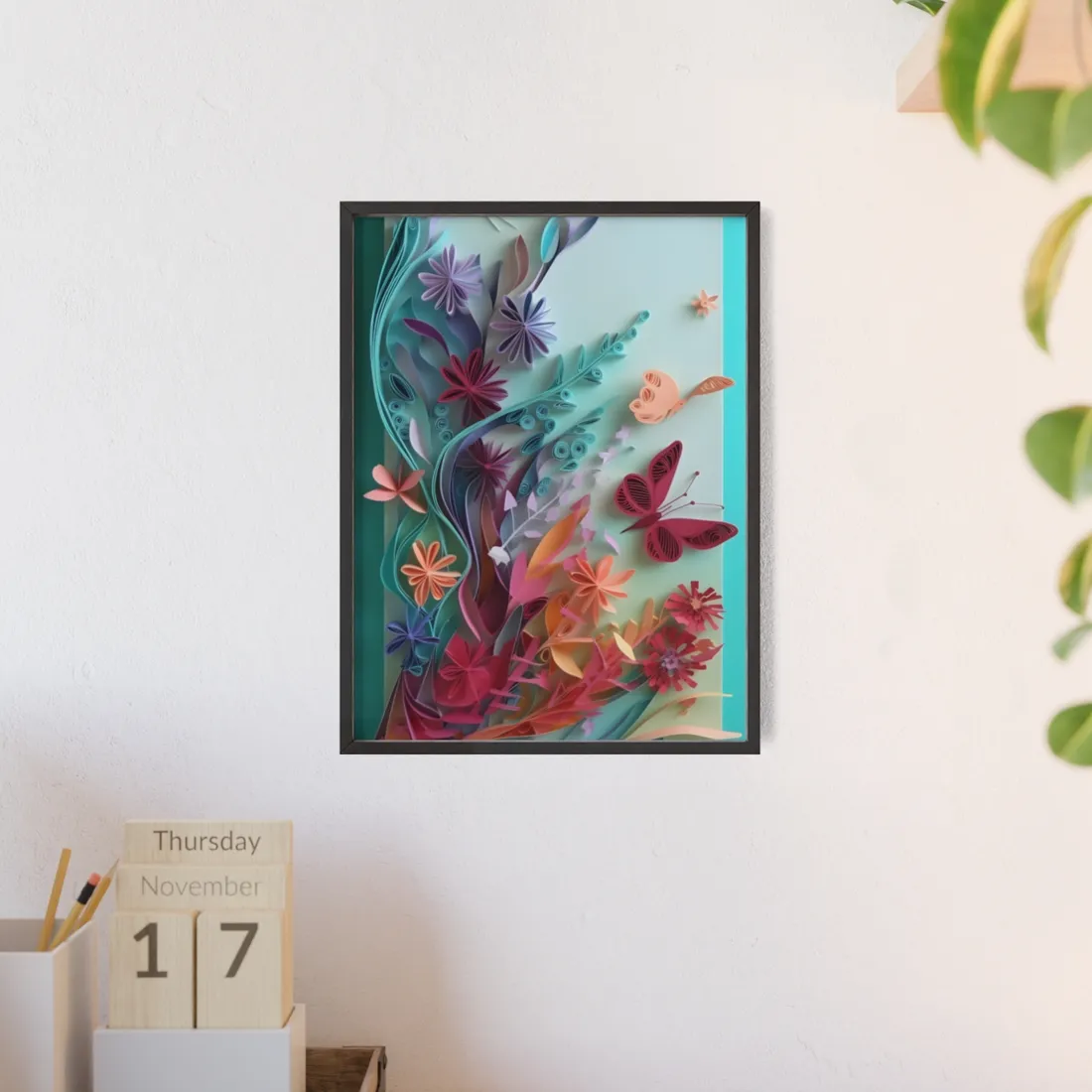 Paper Quilled Desert Canyon: Earthy - Framed Poster