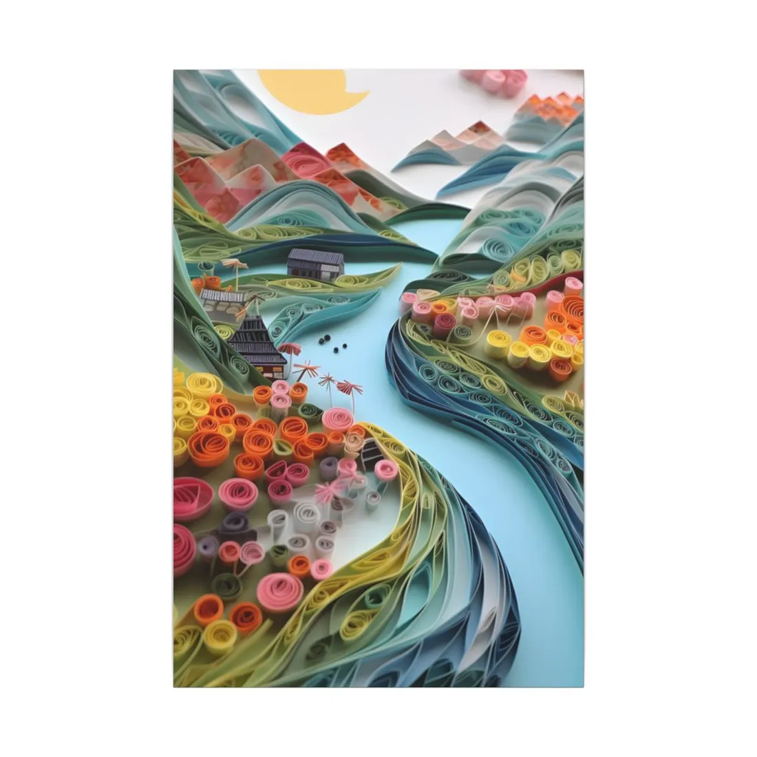 Paper Quilled Island Landscape: Handmade Artwork Photo - Canvas
