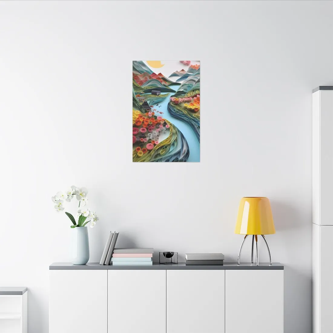 Paper Quilled Island Landscape: Handmade Artwork Photo - Canvas