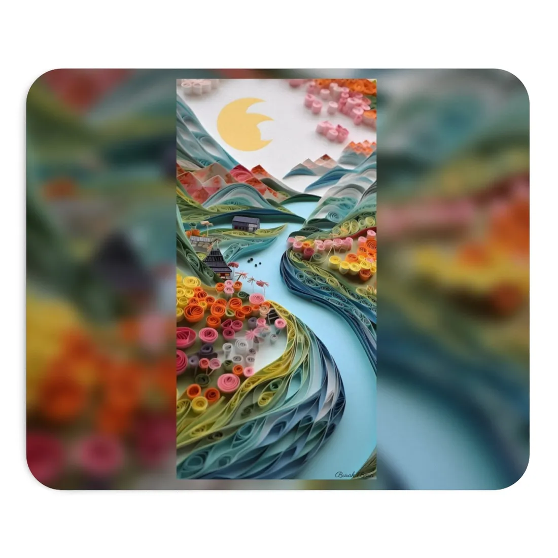 Paper Quilled Island Landscape: Handmade Artwork Photo - Mouse Pad