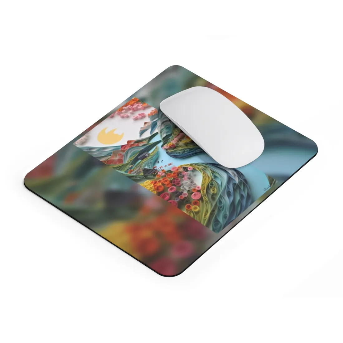 Paper Quilled Island Landscape: Handmade Artwork Photo - Mouse Pad