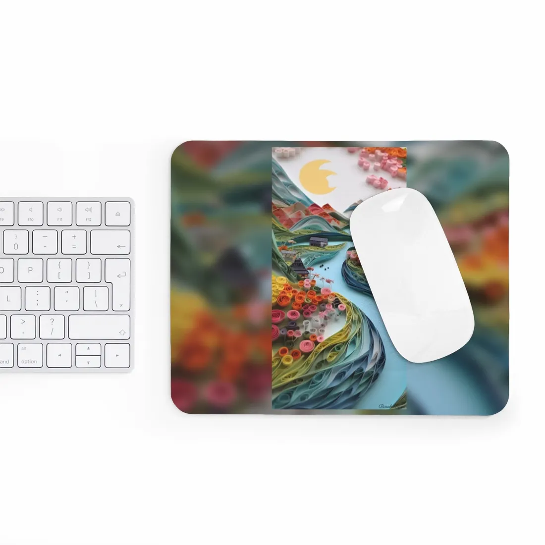 Paper Quilled Island Landscape: Handmade Artwork Photo - Mouse Pad