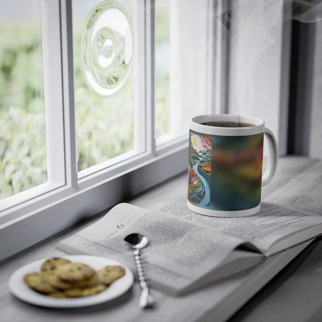 Paper Quilled Island Landscape: Handmade Artwork Photo - Mug
