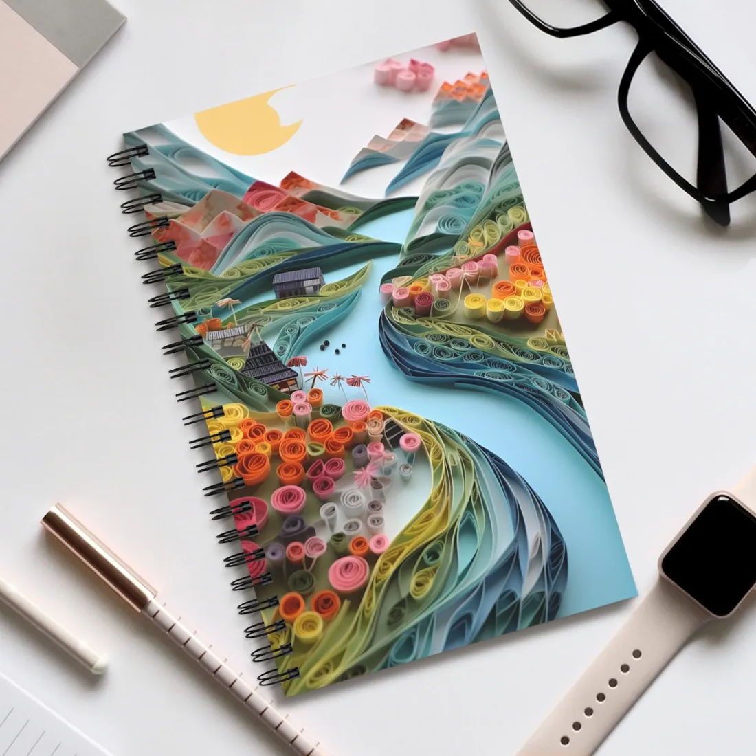 Paper Quilled Island Landscape: Handmade Artwork Photo - Spiral Notebook