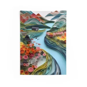 Quilled River Village Wall Tapestry