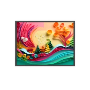Quilled Waves and Pine Trees Framed Poster