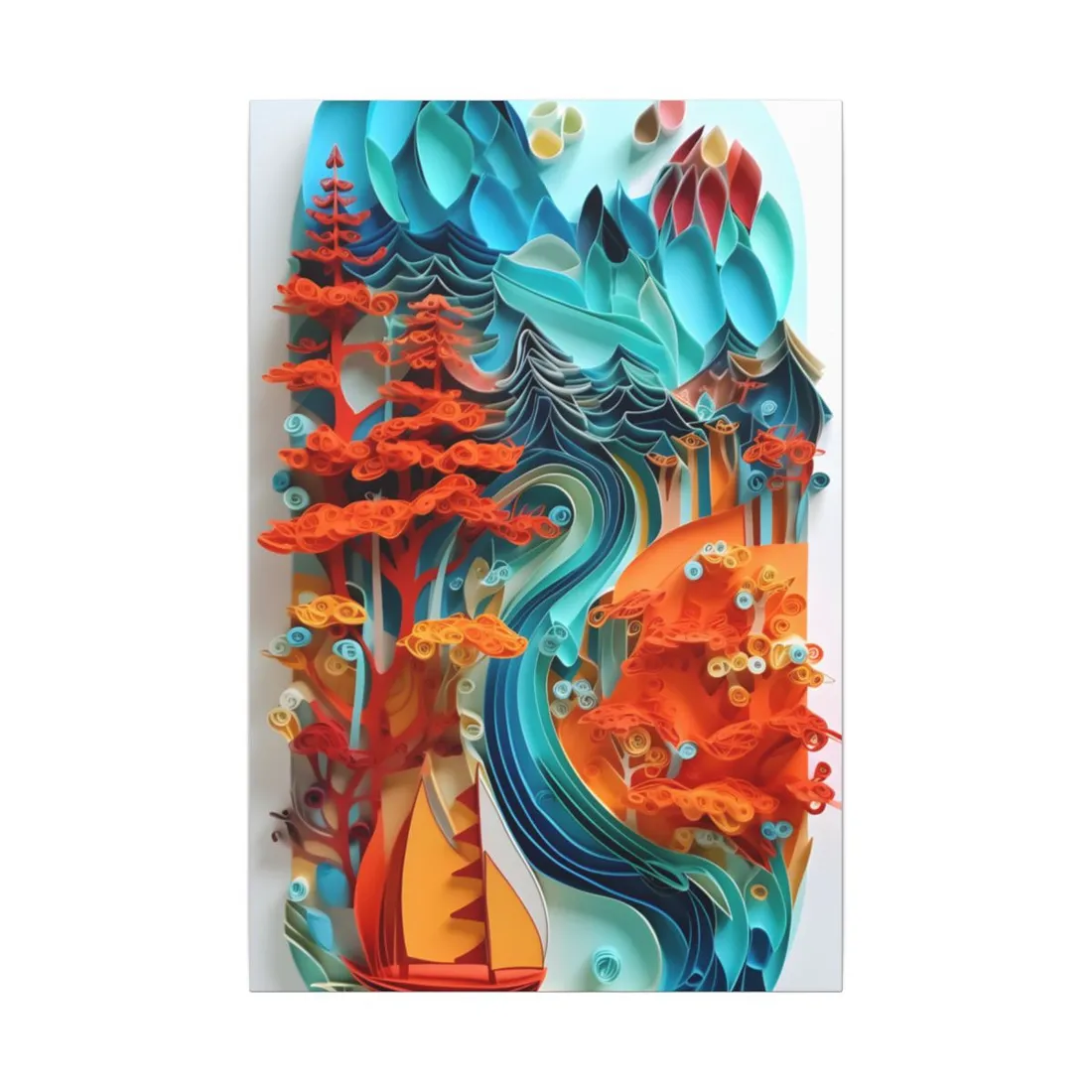 Paper Quilling Island Oasis: Realistic Art Piece - Canvas